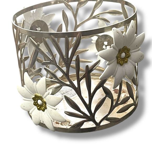 Bath & Body Works 3 Wick Holder Sleeve Wild Flower Metal Silver Gold White Decor - Picture 11 of 13